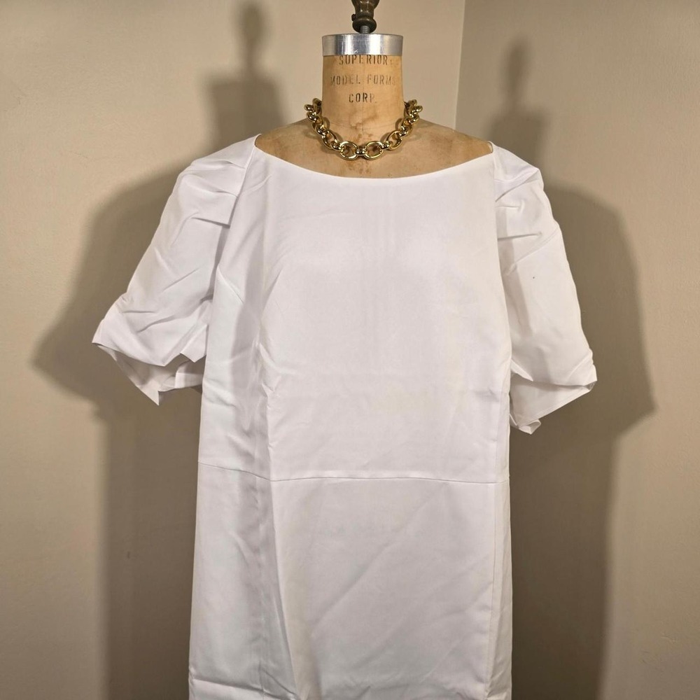 Roaman's white puff sleeve dress size 34W